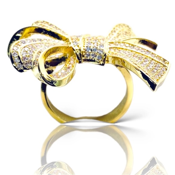 Abigail Creations 925 Sterling Silver Exquisite Gold Plated with CZ Bow Ring - Picture 6 of 8